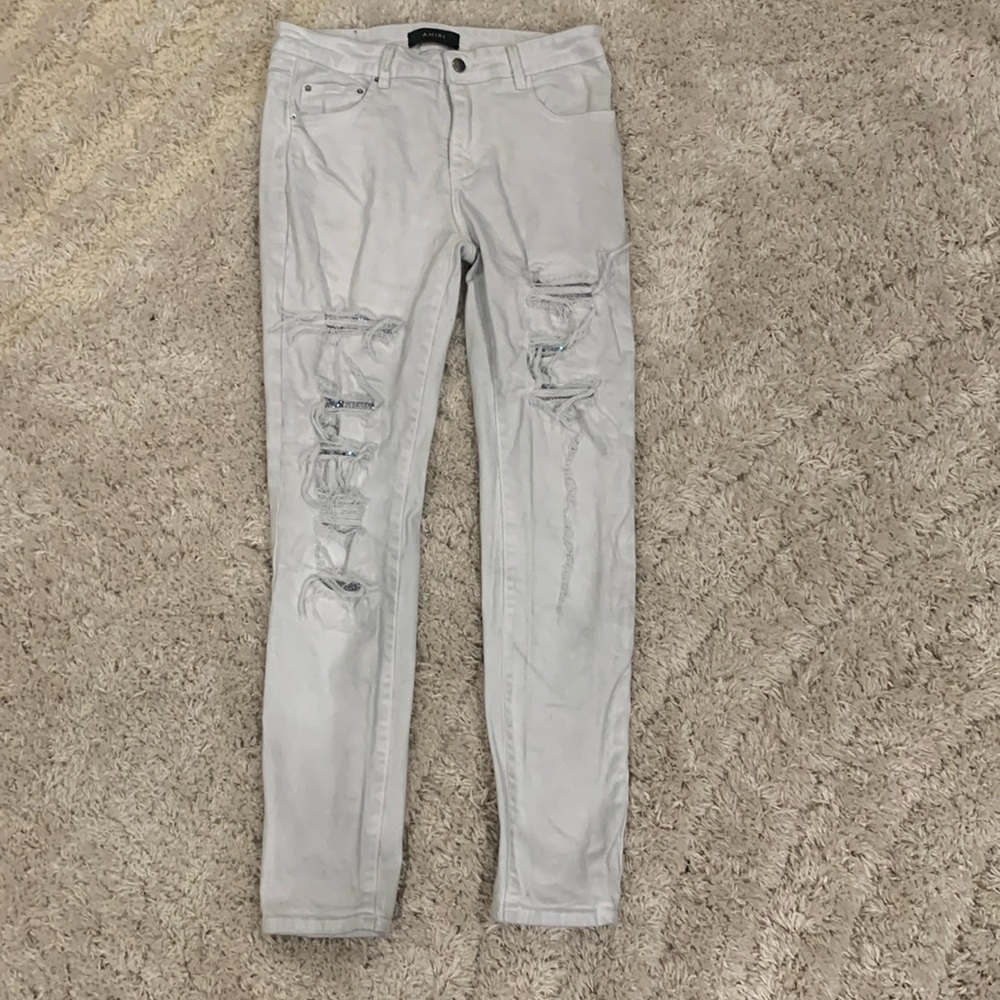 Mike Amiri Ripped Rhinestone White Jeans for Men Size 32